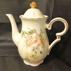 English Victorian Teapot Hand Painted SIGNED  Flowers, Gold Trim and Vintage Hue